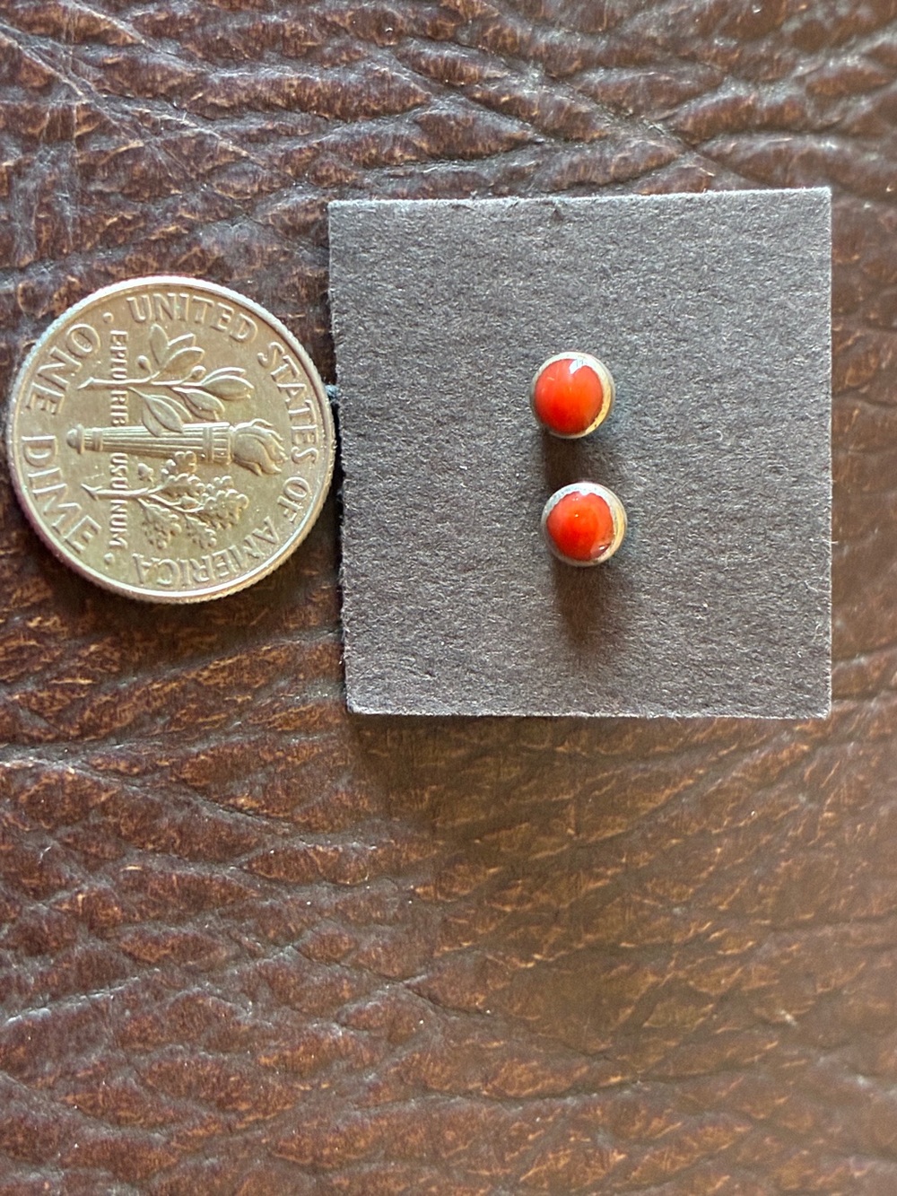 Earrings childs Native American made sterling silver red mediterranean coral